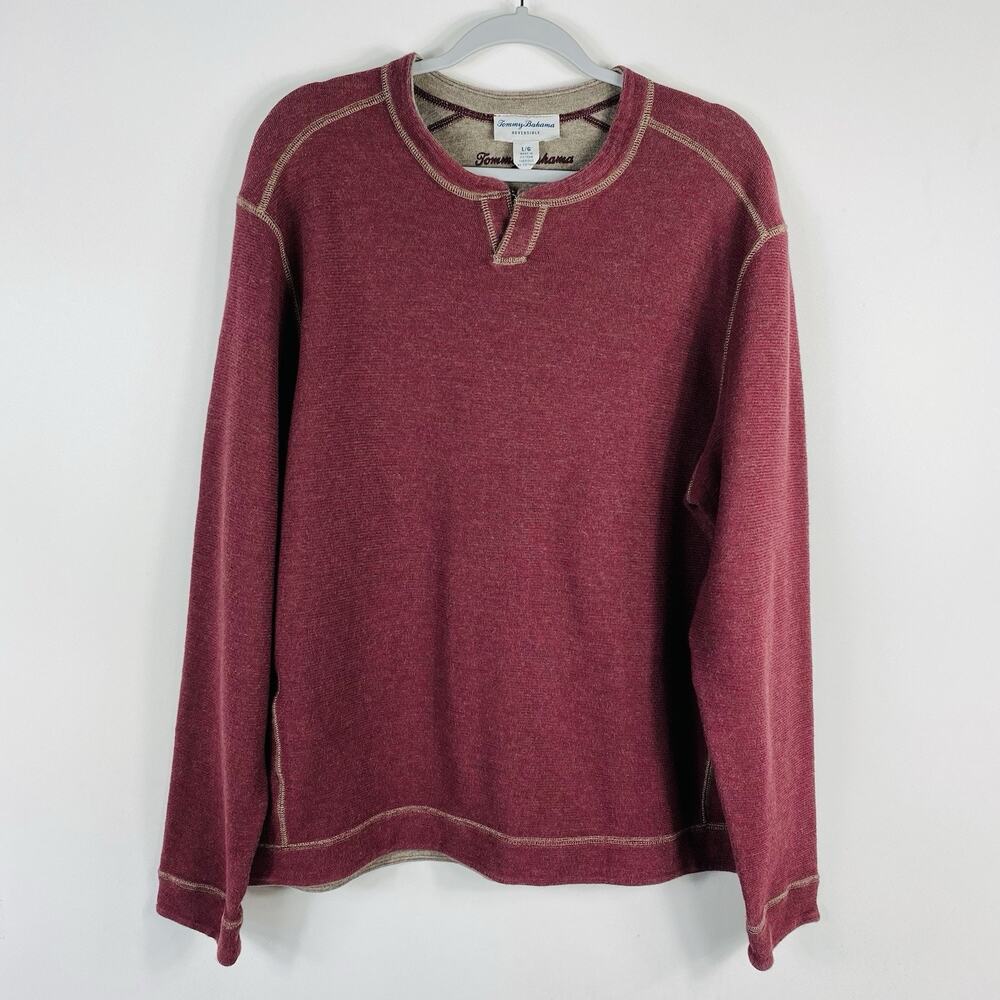 Tommy Bahama Sweatshirt Men's Large Red Fliprider Abaco Reversible 100% Cotton